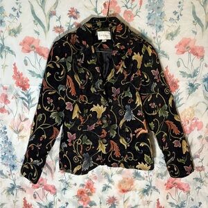 Erin London Black Blazer with Elegant Botanical Print vintage